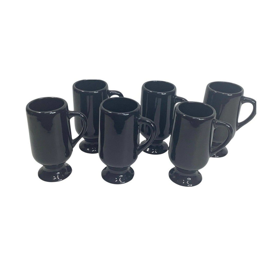 6 vintage retro MCM california pottery mugs demitasse art deco black handle foot
